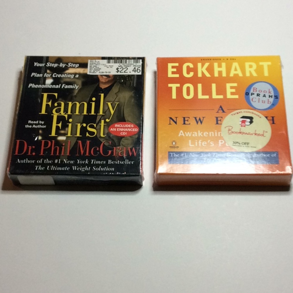 2 audio books Family First Dr Phil McGraw A New Earth awakening Eckhart Tolle